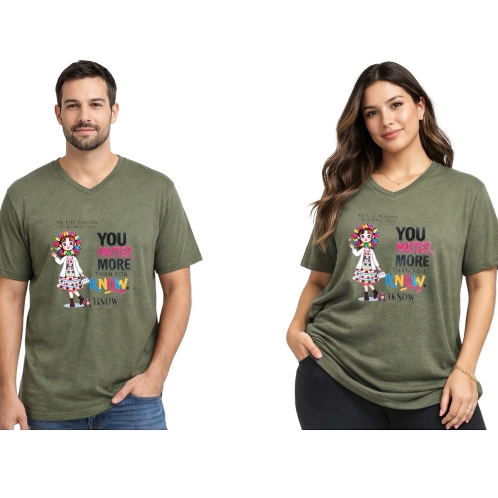 Viva Graphic Tee XL Unisex  Olive V-Neck “You Matter” Inspirational Shirt